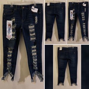 VIP Distressed Triangle Hem Jeans